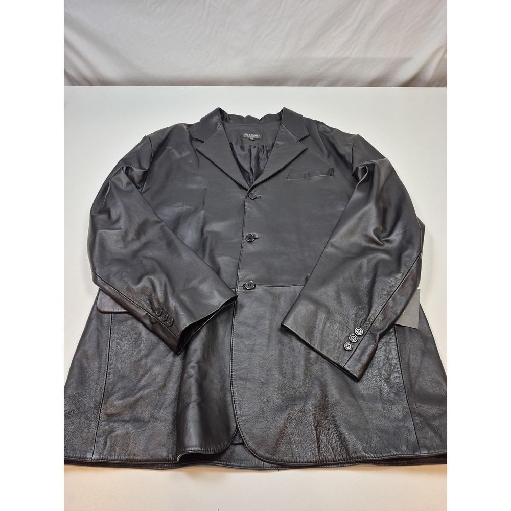 Missani Le Collezioni Blazer Mens 50 Black Italian Lamb Leather Sport Coat